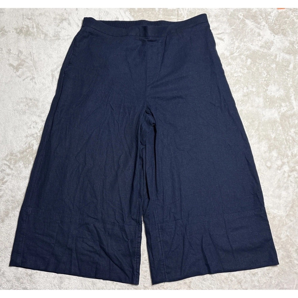 Banana Republic Wide Leg Crop Linen Blend Pants Dark Blue Womens Size XL Petite